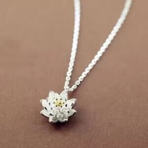 Sterling Silver Lotus Flower Necklace | Adjustable 17 Inch Flower Chain